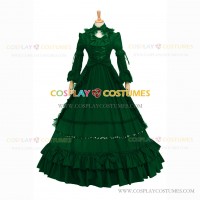 Marie Antoinette Reenactment Lolita Green Ruffle Evening Ball Gown Dress