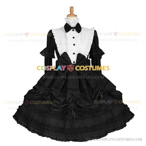 Elegant Gothic Lolita Dress Black and White Ruffle Bow Tiered Dress