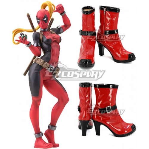 Marvel Deadpool Lady Wade Wilson Female Red Shoes Cosplay Boots