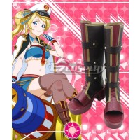 Love Live! Navy Ellie Eli Ayase Unawakened Sailor Boots Cosplay Black Red Shoes