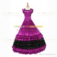 18th Century Vintage Ruffles Brocaded Sleeveless Gown Purple Dress