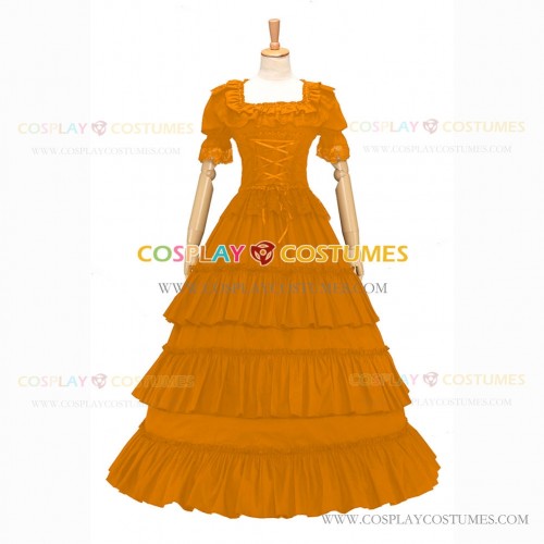 Reenactment Civil War Lace Lolita Recoco Layered Orange Ball Gown Dress