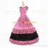 18th Century Vintage Ruffles Brocaded Sleeveless Gown Pink Dress