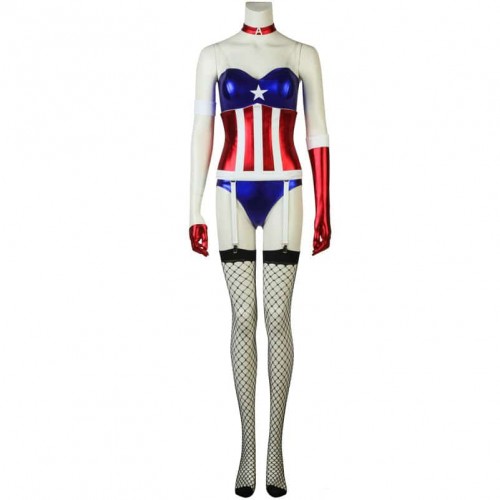 Captain America Sexy Girl Superhero Jump Cosplay Costume