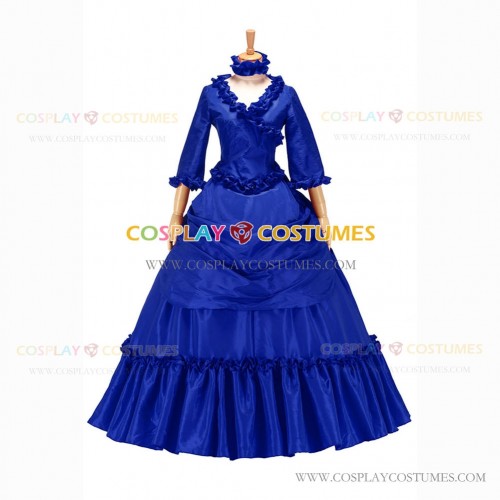 Medieval Renaissance Lolita Princess Ruffled Royal Blue Ball Gown Dress