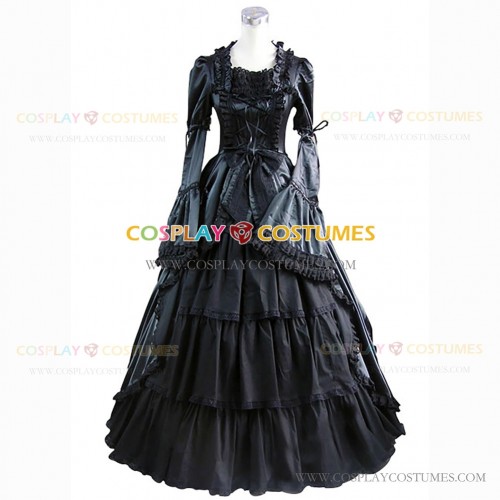 Faire Queen Elizabeth Black Gothic Vampire Lady Evening Gown Black