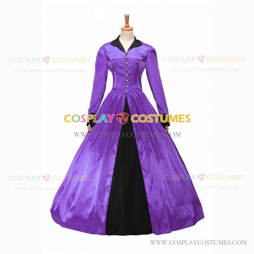 Retro Victorian Classic Turtle Neck Stage Purple Long Dress Ball Gown