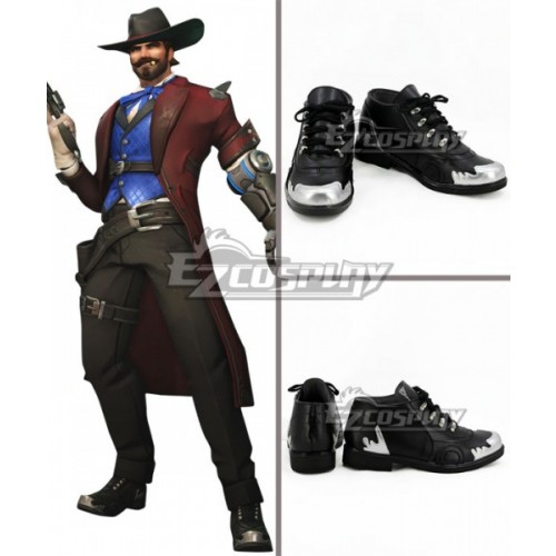 Overwatch OW Riverboat Jesse McCree Black Cosplay Shoes