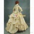 Victorian Layered Bustle Reenactment Masquerade Gown Solid Color Dress Beige