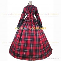 Reenactment Civil War Tartan Dress Witch Antique Gown Red