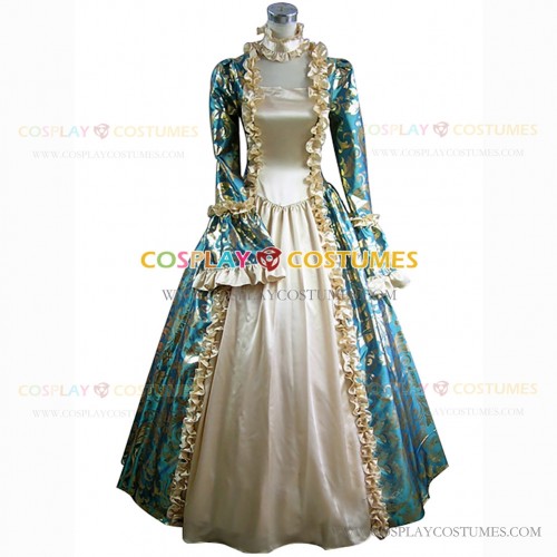 Victorian Style Brocaded Party Ball Gown Fancy Dress Blue