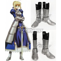 Fate Stay Night Fate Zero Saber Altria Pendragon King Arthur Silver Shoes Cosplay Boots - B Edition