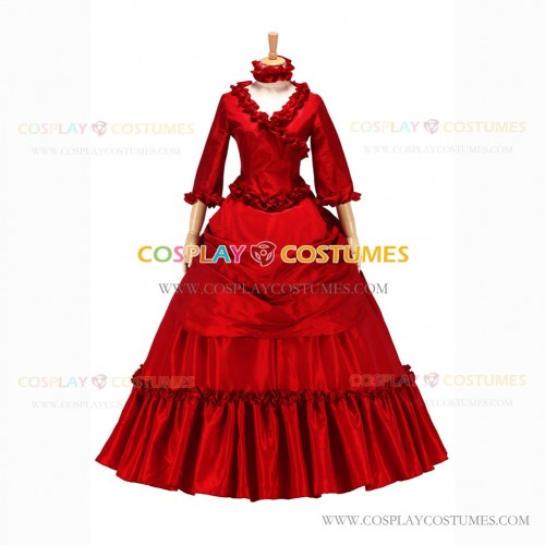 Medieval Renaissance Lolita Princess Ruffled Red Ball Gown Dress