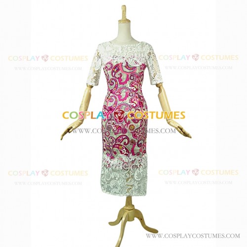 Gothic Edwardian Lace Floral Dress Hot Pink Artificial Silk Dress