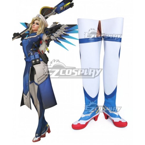 Overwatch OW Mercy Angela Ziegler Combat Medic Ziegler Blue Shoes Cosplay Boots