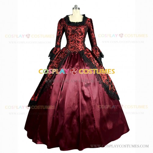 Victorian Style Marie Antoinette Brocaded Dress Gothic Clothing Wine