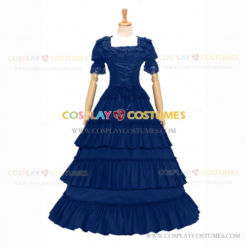 Reenactment Civil War Lace Lolita Recoco Layered Blue Ball Gown Dress