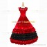 18th Century Vintage Ruffles Brocaded Sleeveless Gown Red Dress