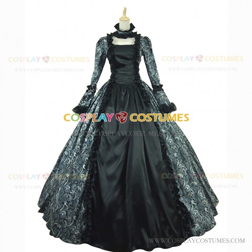 Victorian Style Brocaded Party Ball Gown Fancy Dress Black Grey