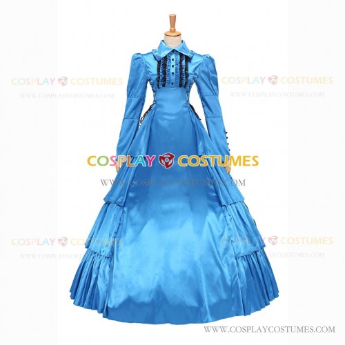 Victorian Gothic Lolita Reenactment Rococo Southern Belle Light Blue Ball Gown Dress