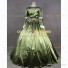 Renaissance Colonial Period Ball Gown Prom Brocade Satin Dress Olive