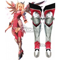 Overwatch OW Pink Mercy Charity Skin Mercy Angela Ziegler Pink Silver Shoes Cosplay Boots