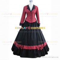 Country Lolita Victorian Tartan Plaid Retro Clothing Theater Ball Gown Dress Red