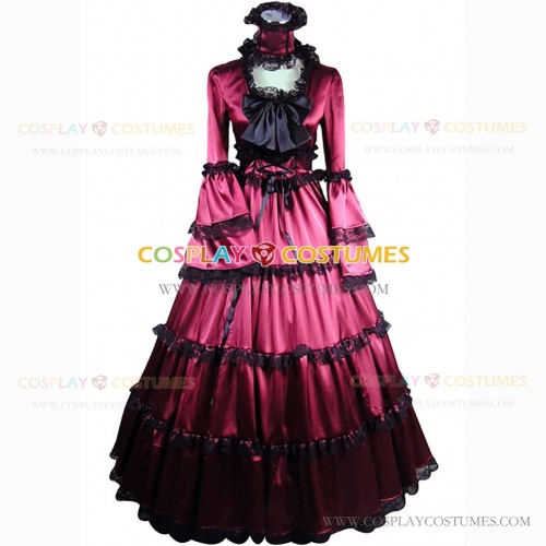 Gothic Marie Antoinette Satin Gown Stage Theater Reenactment Clothing Red