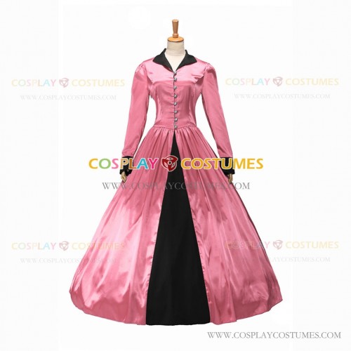 Retro Victorian Classic Turtle Neck Stage Pink Long Dress Ball Gown