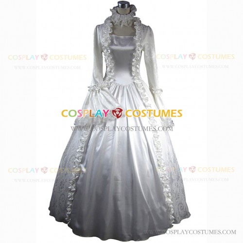 Victorian Style Brocaded Party Ball Gown Fancy Dress White