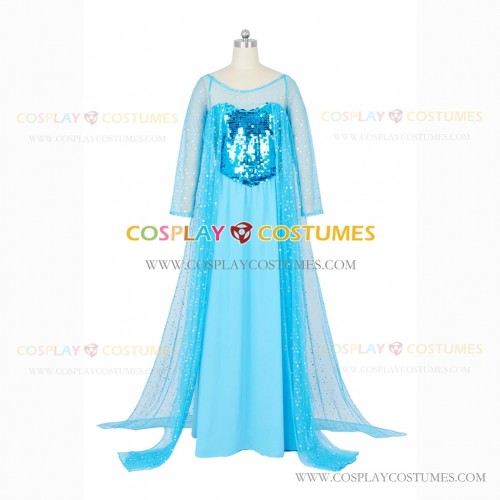 Movie Frozen Cosplay Princess Elsa Snow Queen Costume Blue Dress
