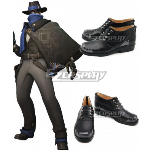 Overwatch OW Jesse McCree Mystery Man Black Cosplay Shoes