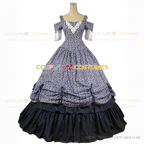 Alice in Wonderland Country Lolita Floral Dress Ball Gown Navy Blue