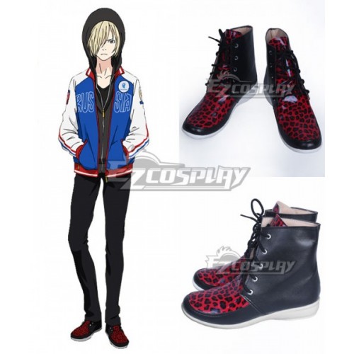 Yuri on Ice YURI!!!on ICE Plisetsky Yuri Black Red Cosplay Shoes - B Edition