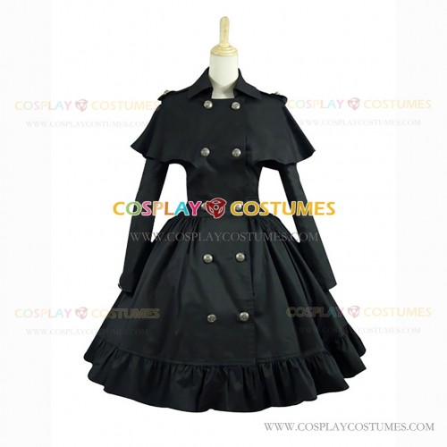 Gothic Victorian Style Cape Reenactment Steampunk Dress Black