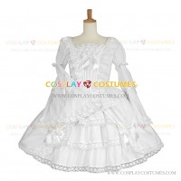 Solid Color White Gothic Lolita Dress Tiered Wide Sleeve Lace Dress