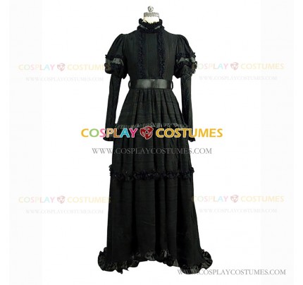 Black Gothic Edwardian Mourning Dress Reenactment Witch Dress