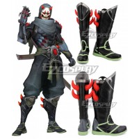 Overwatch OW Genji Shimada Oni Skin Black Shoes Cosplay Boots