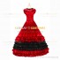 18th Century Vintage Ruffles Brocaded Sleeveless Gown Red Dress