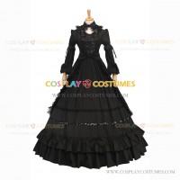 Marie Antoinette Reenactment Lolita Black Ruffle Evening Ball Gown Dress