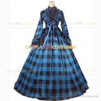 Reenactment Civil War Tartan Dress Witch Antique Gown Blue