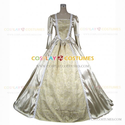 Antique Victorian Queen Fantasy Gown Golden Satin Brocade Fancy Dress