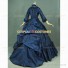 Victorian Layered Bustle Reenactment Masquerade Gown Solid Color Dress Navy Blue